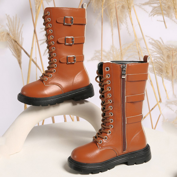 Детски ездачески ботуши с висок маншет, изкуствена кожа, гумена подметка, страничен цип, за деца на възраст 7–16 години