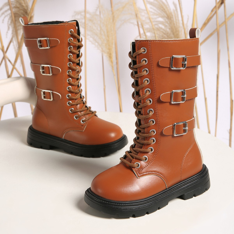 Детски ездачески ботуши с висок маншет, изкуствена кожа, гумена подметка, страничен цип, за деца на възраст 7–16 години