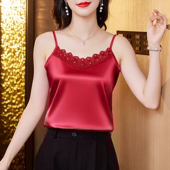 Nové jarné/letné čipkované tielko pre ženy, vrchný diel obleku, acetátový satén, spodná vrstva bez rukávov