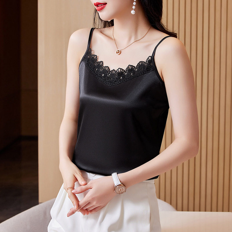 Nové jarné/letné čipkované tielko pre ženy, vrchný diel obleku, acetátový satén, spodná vrstva bez rukávov