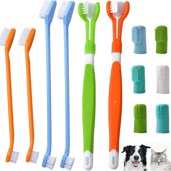 Sada zubných kefiek pre domáce zvieratá (mačky a psy), trojstranný dizajn, plastový materiál, starostlivosť o ďasná, balenie 300 kusov