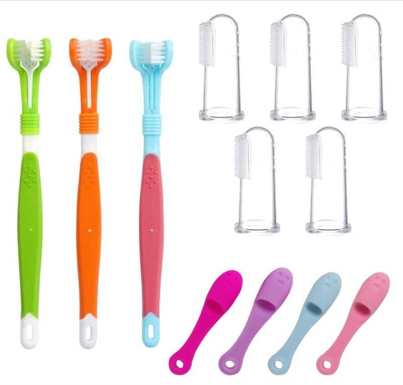 Sada zubných kefiek pre domáce zvieratá (mačky a psy), trojstranný dizajn, plastový materiál, starostlivosť o ďasná, balenie 300 kusov