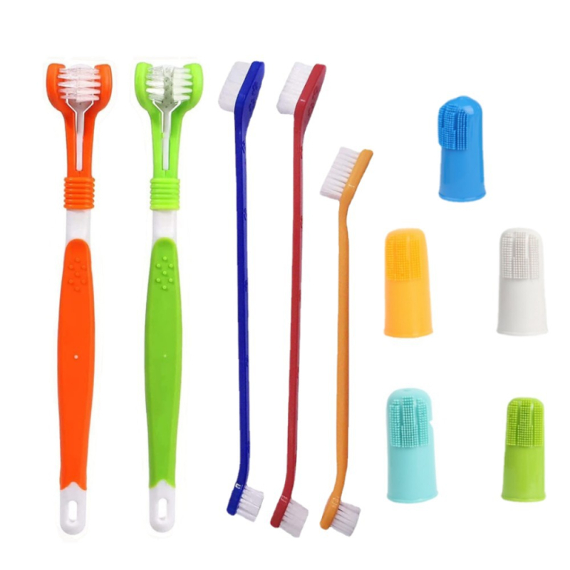 Sada zubných kefiek pre domáce zvieratá (mačky a psy), trojstranný dizajn, plastový materiál, starostlivosť o ďasná, balenie 300 kusov