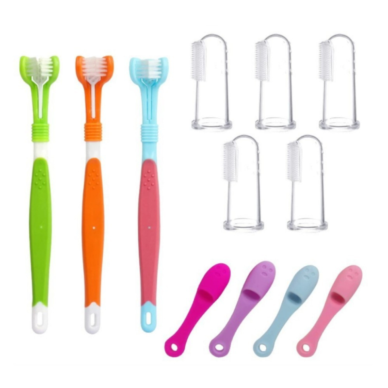 Sada zubných kefiek pre domáce zvieratá (mačky a psy), trojstranný dizajn, plastový materiál, starostlivosť o ďasná, balenie 300 kusov