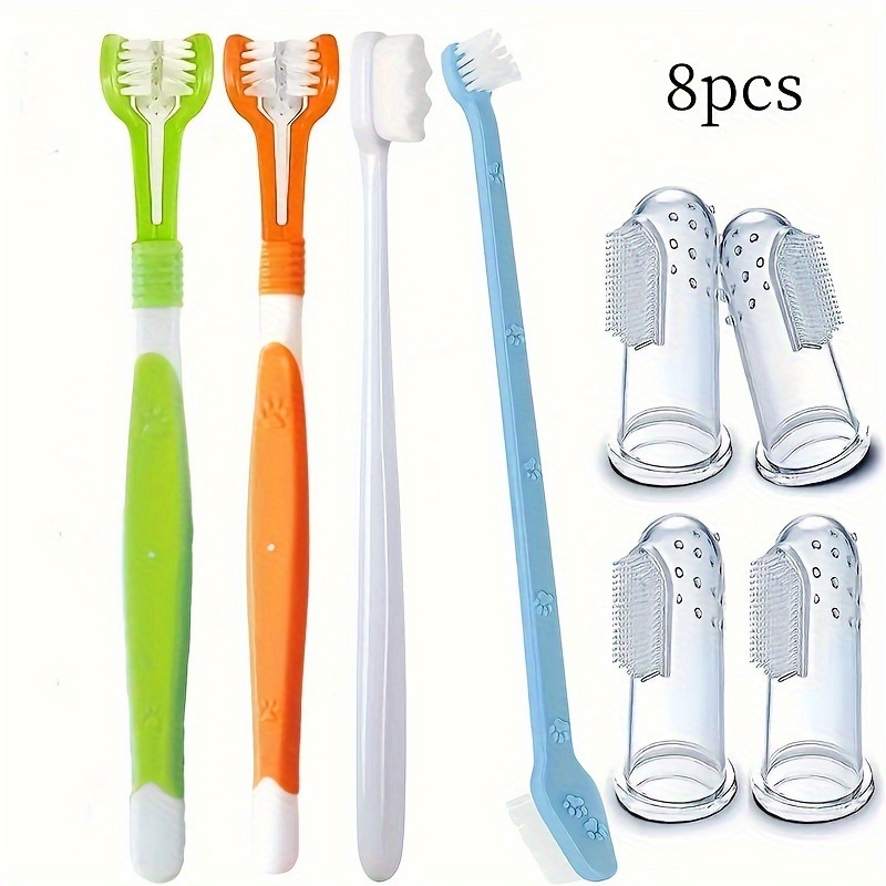 Sada zubných kefiek pre domáce zvieratá (mačky a psy), trojstranný dizajn, plastový materiál, starostlivosť o ďasná, balenie 300 kusov