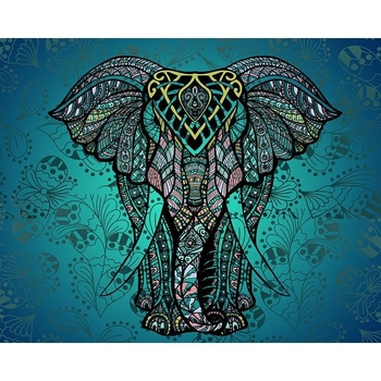 Правоъгълен стенен гоблен с мотив слон в ретро винтидж стил; 100% полиестер, дигитален топлинен трансфер, машинно пране.