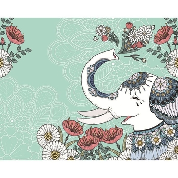 Правоъгълен стенен гоблен с мотив слон в ретро винтидж стил; 100% полиестер, дигитален топлинен трансфер, машинно пране.