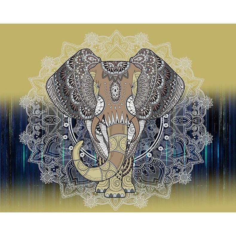 Правоъгълен стенен гоблен с мотив слон в ретро винтидж стил; 100% полиестер, дигитален топлинен трансфер, машинно пране.