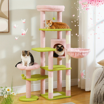 Veľká vnútorná mačacia veža – kaktus dizajn, bavlnený materiál, ručne kreslený vzor, jarová použiteľnosť, uvedená na trh v lete 2021