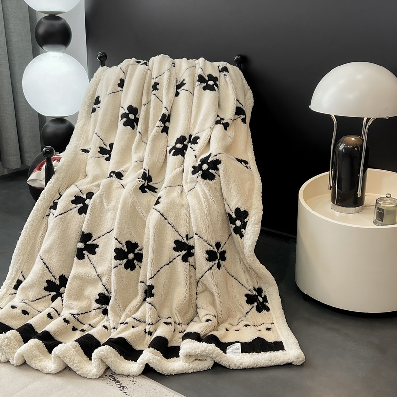 Korál fleece deka, polyester, geometrický vzor, jesenné-zimné, 350 g