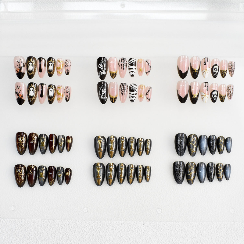 MOSR unghii false, design Halloween cu pânză de păianjen, purtabile, model Cartoon (Q0025-30 • Stil: Vintage, French, Ice Transparent, Minimalist • Design: Wearable • Model: Cartoon)