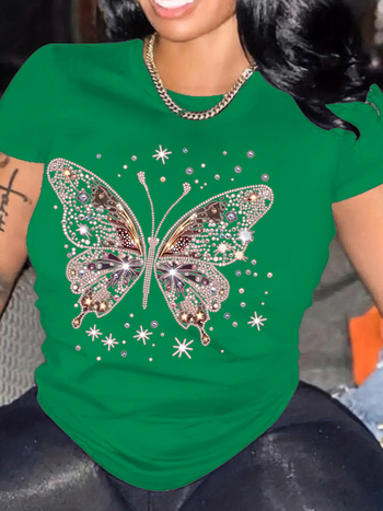 Дамска тениска с принт на панделка, кръгло деколте, къс ръкав, памук-полиестер смес 90-95%, свободна кройка