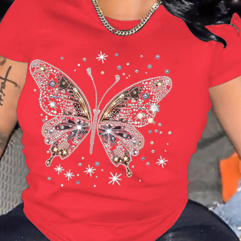 Дамска тениска с принт на панделка, кръгло деколте, къс ръкав, памук-полиестер смес 90-95%, свободна кройка