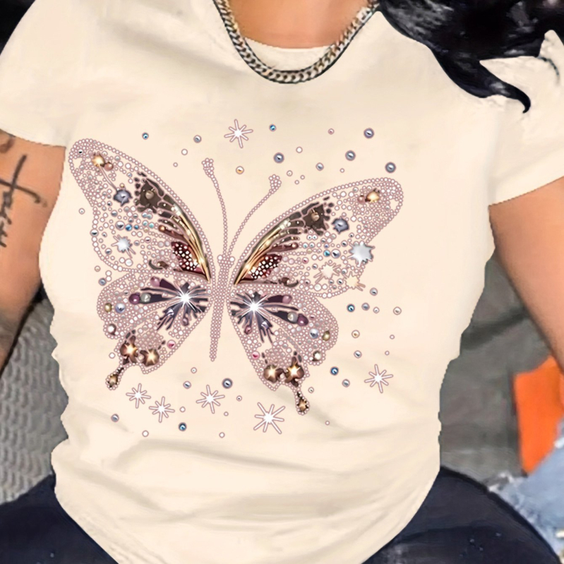 Дамска тениска с принт на панделка, кръгло деколте, къс ръкав, памук-полиестер смес 90-95%, свободна кройка