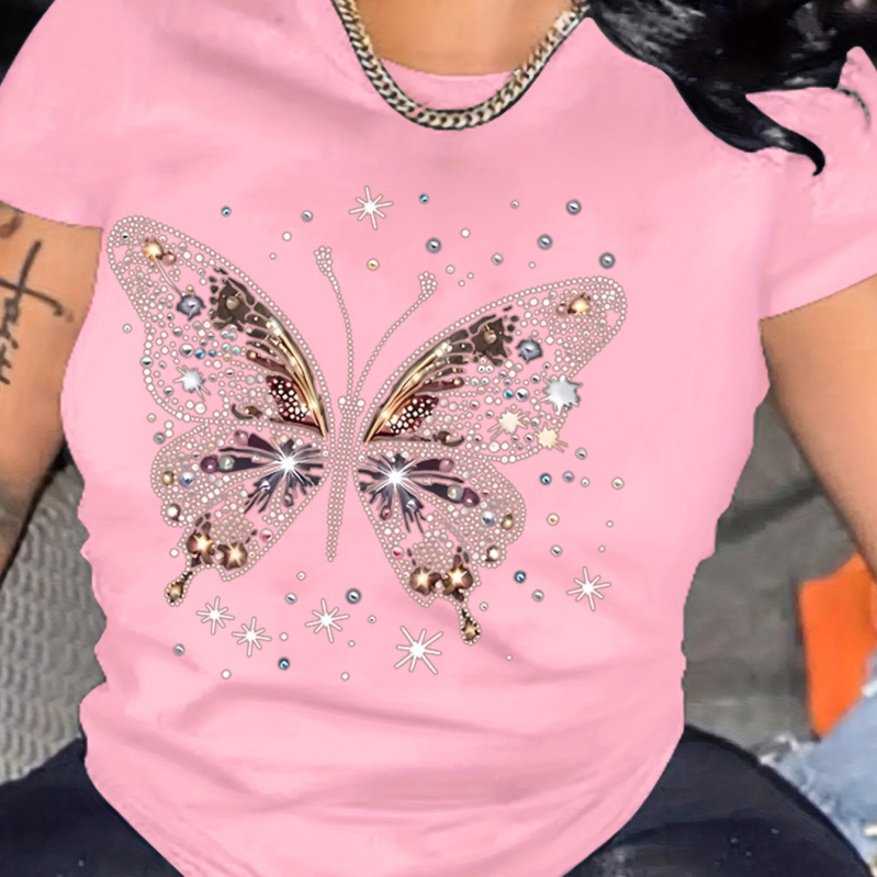 Дамска тениска с принт на панделка, кръгло деколте, къс ръкав, памук-полиестер смес 90-95%, свободна кройка