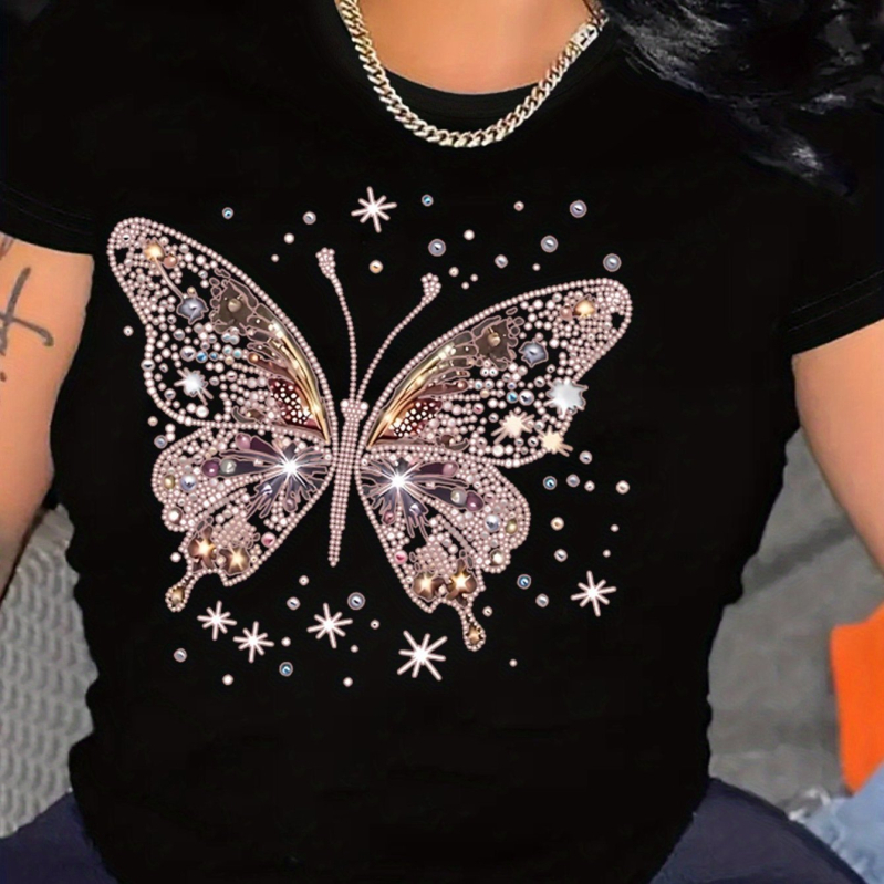 Дамска тениска с принт на панделка, кръгло деколте, къс ръкав, памук-полиестер смес 90-95%, свободна кройка