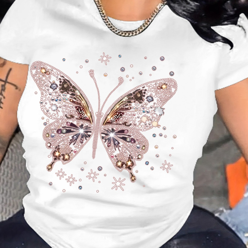 Дамска тениска с принт на панделка, кръгло деколте, къс ръкав, памук-полиестер смес 90-95%, свободна кройка