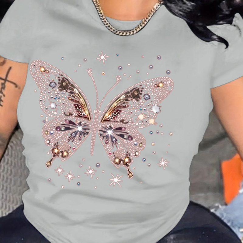 Дамска тениска с принт на панделка, кръгло деколте, къс ръкав, памук-полиестер смес 90-95%, свободна кройка