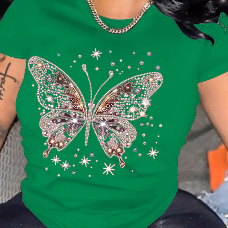 Дамска тениска с принт на панделка, кръгло деколте, къс ръкав, памук-полиестер смес 90-95%, свободна кройка