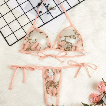 Дамски комплект дантелено бельо с халтер за врата, мрежеста материя, 90-95% полиестер, код Y975