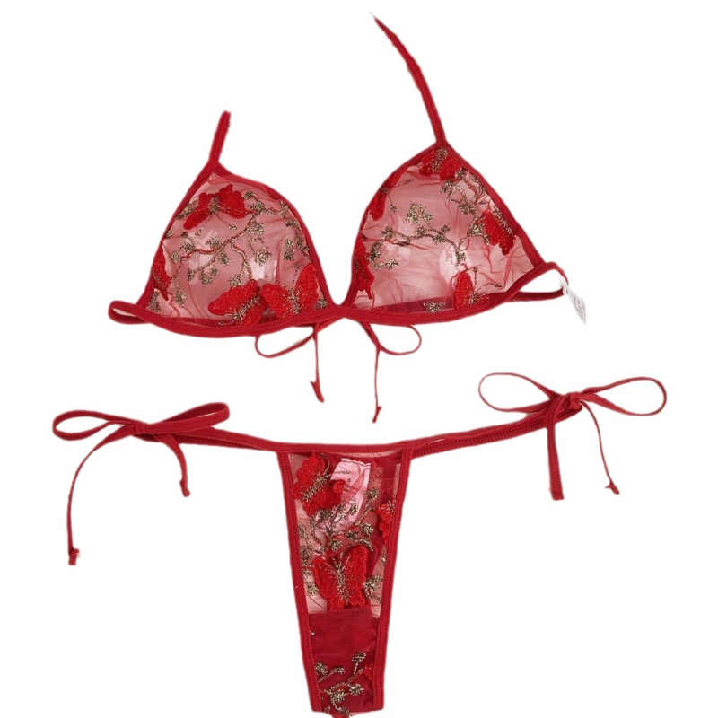 Дамски комплект дантелено бельо с халтер за врата, мрежеста материя, 90-95% полиестер, код Y975