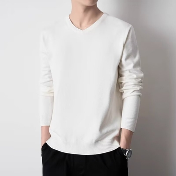 Пуловер от плетиво с V-образно деколте, мъжки, втален модел, дълъг ръкав, средна дебелина, есенно-зимен, синтетична смес с акрил