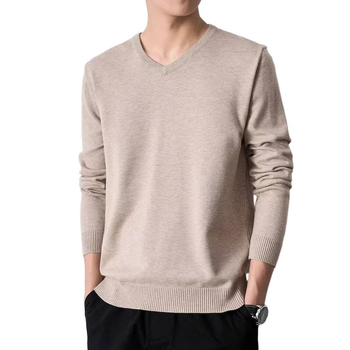 Пуловер от плетиво с V-образно деколте, мъжки, втален модел, дълъг ръкав, средна дебелина, есенно-зимен, синтетична смес с акрил