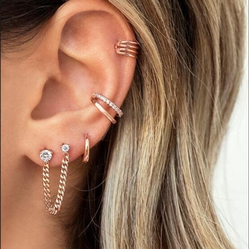 Set de clipse de urechi din cupru placat cu aur electroplatinat, cu zirconiu încrustat, design geometric în formă de U, pentru femei