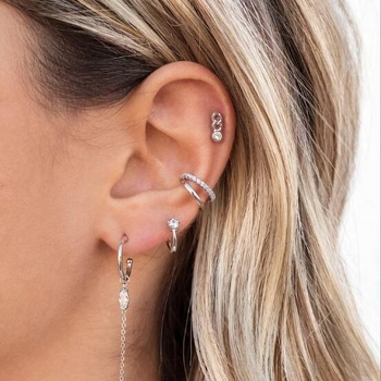 Set de clipse de urechi din cupru placat cu aur electroplatinat, cu zirconiu încrustat, design geometric în formă de U, pentru femei