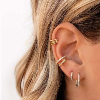 Set de clipse de urechi din cupru placat cu aur electroplatinat, cu zirconiu încrustat, design geometric în formă de U, pentru femei