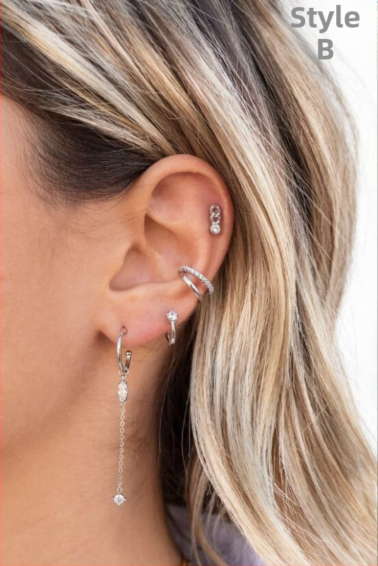 Sada náušníc s klipom na uši z meďe, elektrolyticky pokovené zlatom a zirkónmi, U-tvarovaný geometrický dizajn, pre ženy