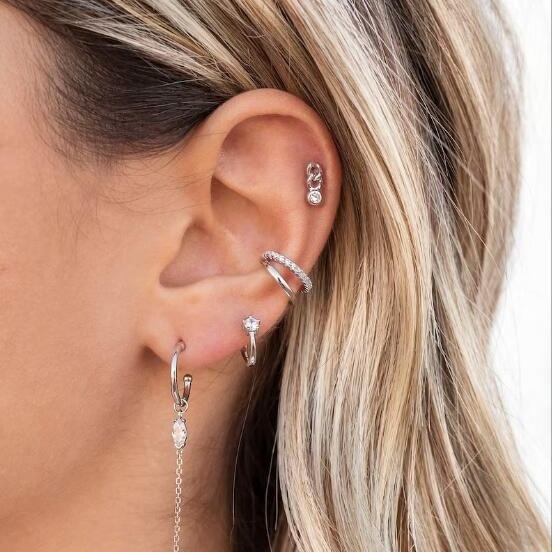 Set de clipse de urechi din cupru placat cu aur electroplatinat, cu zirconiu încrustat, design geometric în formă de U, pentru femei