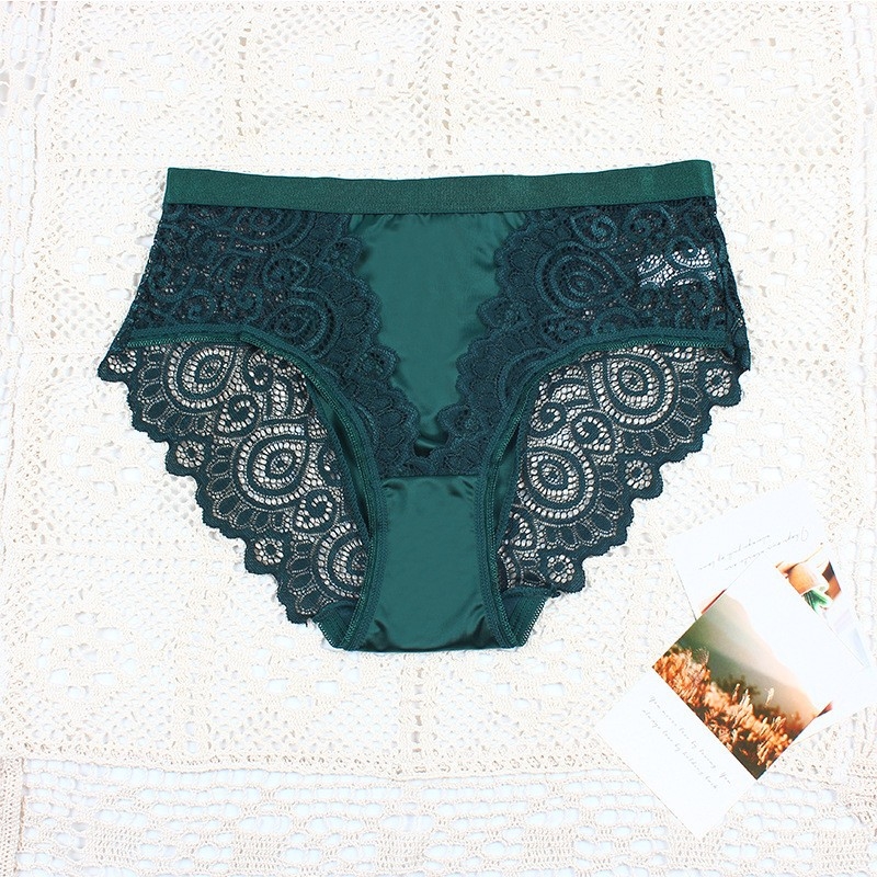 Дамски дантелени бикини със средна талия, найлонова материя, памучна подплата, дишащи