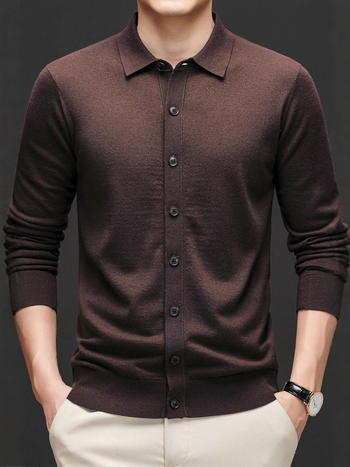 Meeste 100% villane kardigan Turn-Down kraeaga, korralik lõige, keskmise pikkusega, pikkade varrukatega