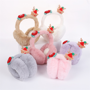 Kokkupanduvad plüüskõrvakaitsed täiskasvanutele, unisex, polüester, karikatuurne põhjapõdra motiiv, soojad talveks, sügisele ja kevadeks