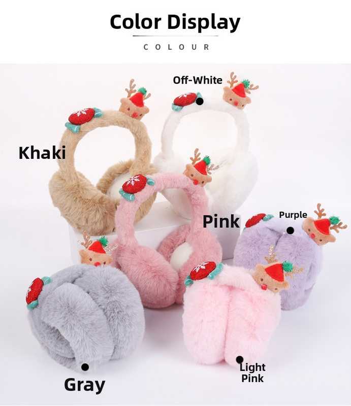 Kokkupanduvad plüüskõrvakaitsed täiskasvanutele, unisex, polüester, karikatuurne põhjapõdra motiiv, soojad talveks, sügisele ja kevadeks