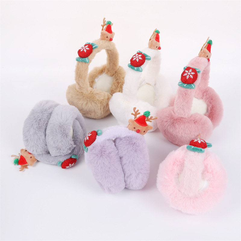 Kokkupanduvad plüüskõrvakaitsed täiskasvanutele, unisex, polüester, karikatuurne põhjapõdra motiiv, soojad talveks, sügisele ja kevadeks