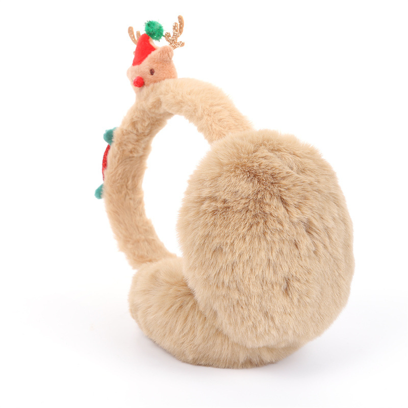 Kokkupanduvad plüüskõrvakaitsed täiskasvanutele, unisex, polüester, karikatuurne põhjapõdra motiiv, soojad talveks, sügisele ja kevadeks