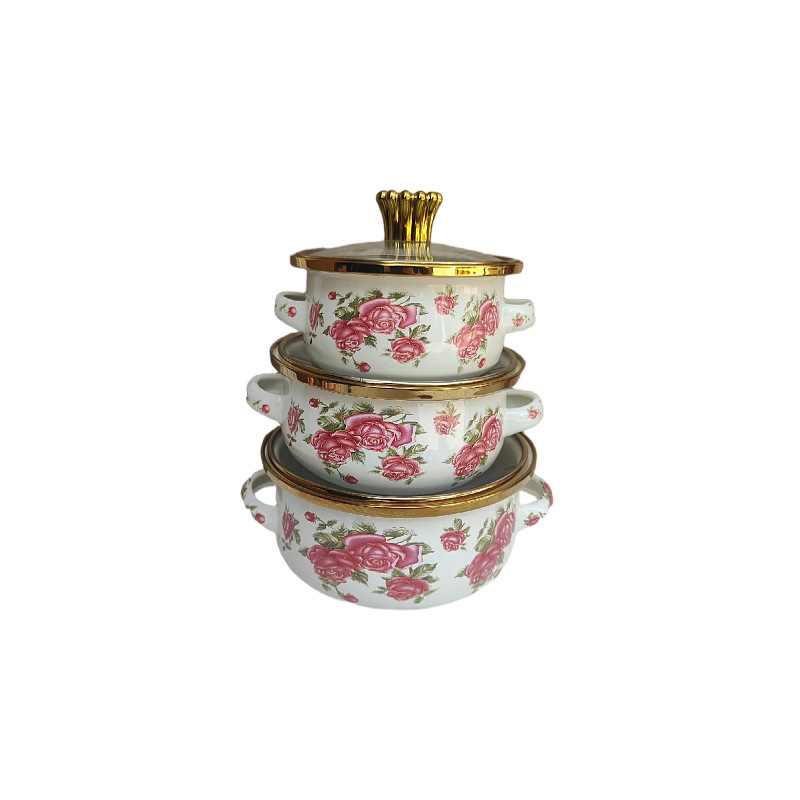 Boslang smaltovaný hrniec na polievku, 1 L, s dvojitými uchami, skleneným viečkom, jednopodlažné dno