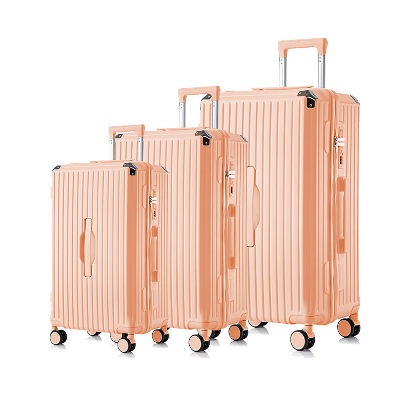 Cestovný set kufrov ABS+PC, veľký objem, tri kusy, kolieska s omnidirekčným pohonom, zapínanie na zips