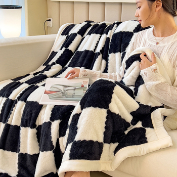 Deka z arktického velúru, do kancelárie a na pohovku, kockovaný vzor, 300 g, jar a jeseň, prispôsobiteľná