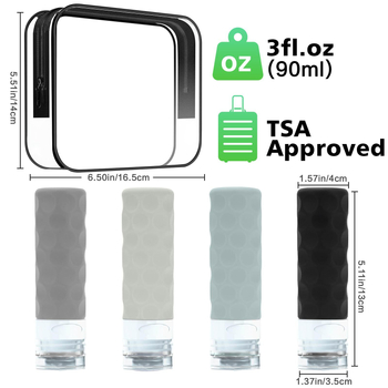 Set de 4 sticle dozatoare din silicon pentru șampon – capacitate 90 ml, turnare prin presare cu ulei