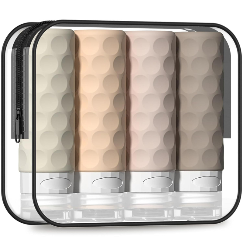 Set de 4 sticle dozatoare din silicon pentru șampon – capacitate 90 ml, turnare prin presare cu ulei