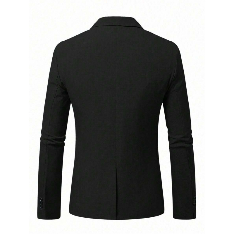 Vyriškas švarkas su space-dyed audiniu ir kišenėmis, trys mygtukai, prigludęs kirpimas (Sintetinių pluoštų mišinys • Acetato pluoštas • Keturiems metų laikams)