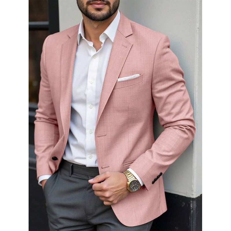 Vyriškas švarkas su space-dyed audiniu ir kišenėmis, trys mygtukai, prigludęs kirpimas (Sintetinių pluoštų mišinys • Acetato pluoštas • Keturiems metų laikams)