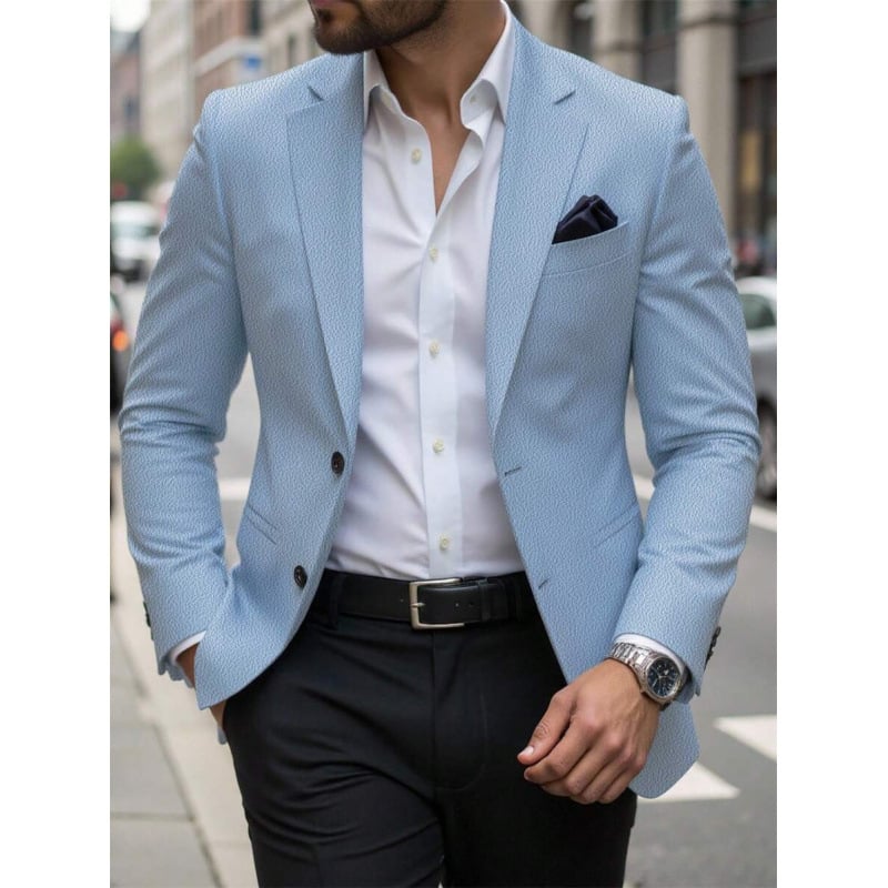 Vyriškas švarkas su space-dyed audiniu ir kišenėmis, trys mygtukai, prigludęs kirpimas (Sintetinių pluoštų mišinys • Acetato pluoštas • Keturiems metų laikams)