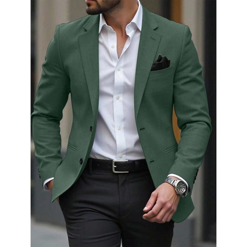 Vyriškas švarkas su space-dyed audiniu ir kišenėmis, trys mygtukai, prigludęs kirpimas (Sintetinių pluoštų mišinys • Acetato pluoštas • Keturiems metų laikams)