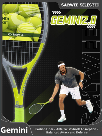 Tenisová raketa s rámom z vlákna zo skla, priama konštrukcia, úchyt G2, vhodná pre začiatočníkov a stredne pokročilých