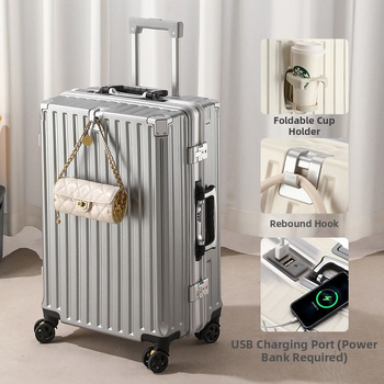 Cestovný kufor s univerzálnymi kolieskami, otváranie na zips, ABS+PC výplň, zámok s visacím zámkom