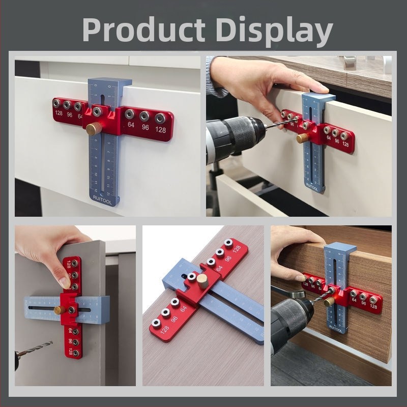 Šablóna na vyhotovenie otvorov pre úchytku skrinky – drevo-hliníková zliatina, vŕtací vodič a montážna pomôcka, značka Strength Merchant